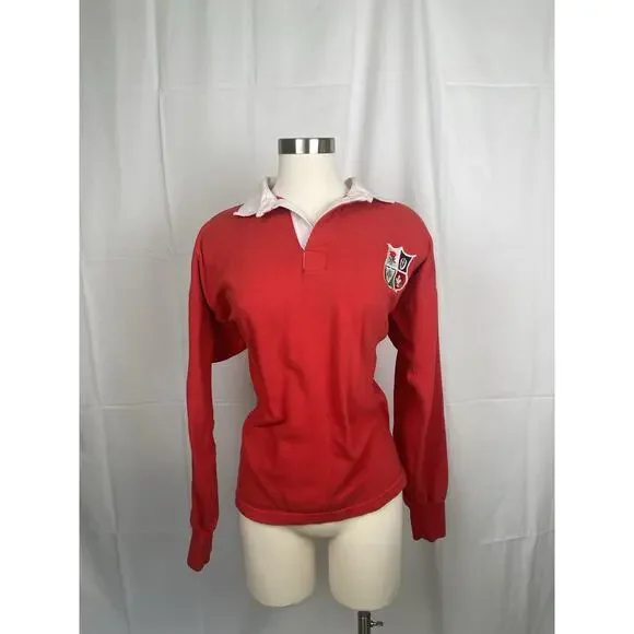 Vintage 80s Men's Long Sleeve Rugby Polo Shirt Size 44 British & Irish Lions